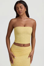 Chic Ruched Strapless Lace Top in Pastel Yellow
