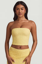Chic Ruched Strapless Lace Top in Pastel Yellow