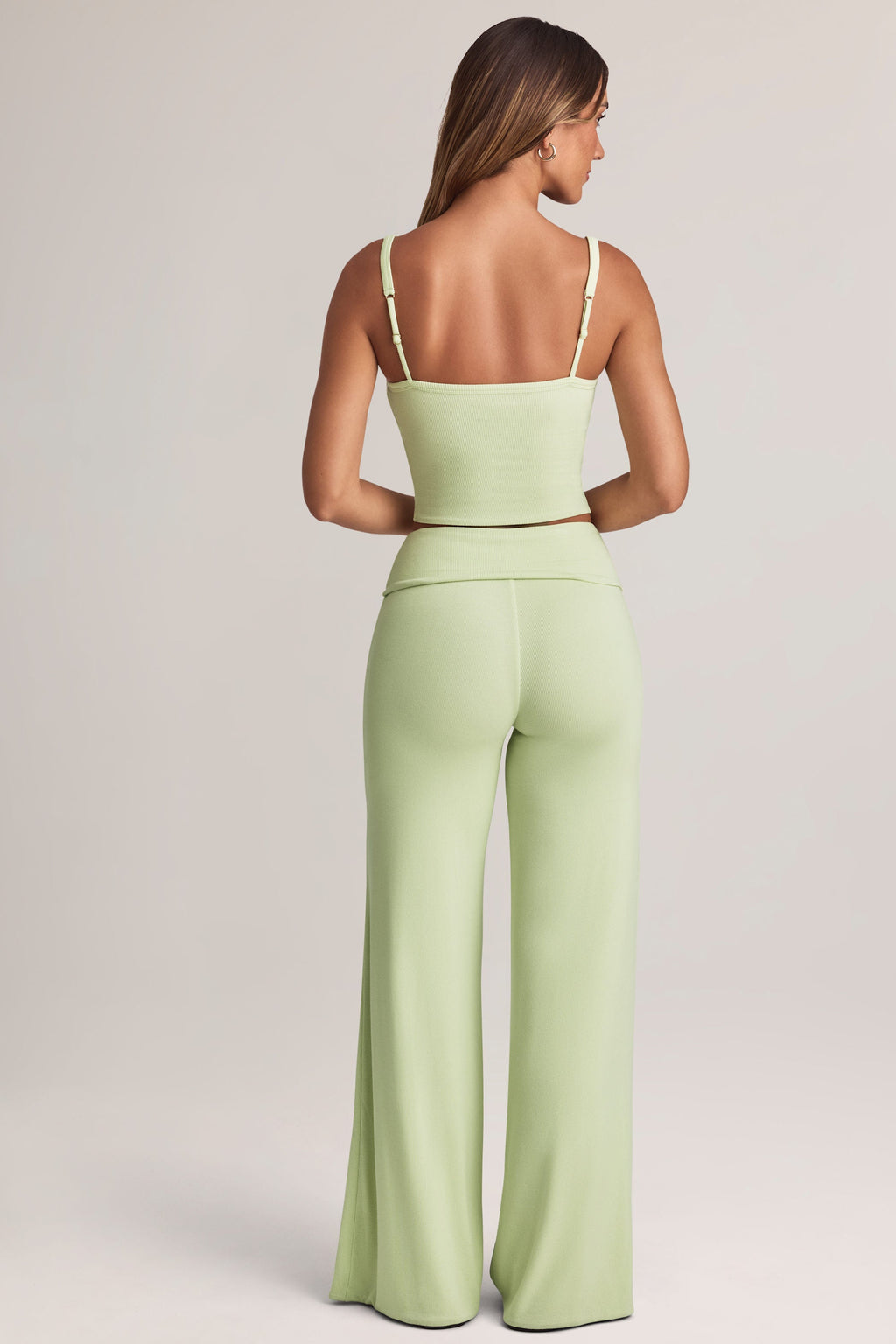 Chic Modal Foldover Wide-Leg Trousers in Sage Green