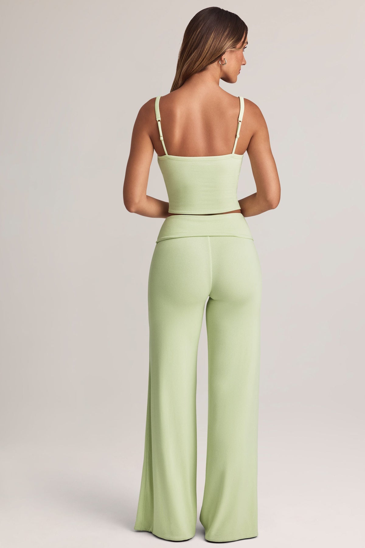 Chic Modal Foldover Wide-Leg Trousers in Sage Green