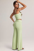 Chic Modal Foldover Wide-Leg Trousers in Sage Green