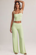 Chic Modal Foldover Wide-Leg Trousers in Sage Green