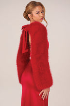 Chic Faux Fur Tie-Up Sleeves in Rose Red