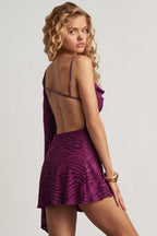 Chic Devoré One-Sleeve A-Line Mini Dress in Berry Purple
