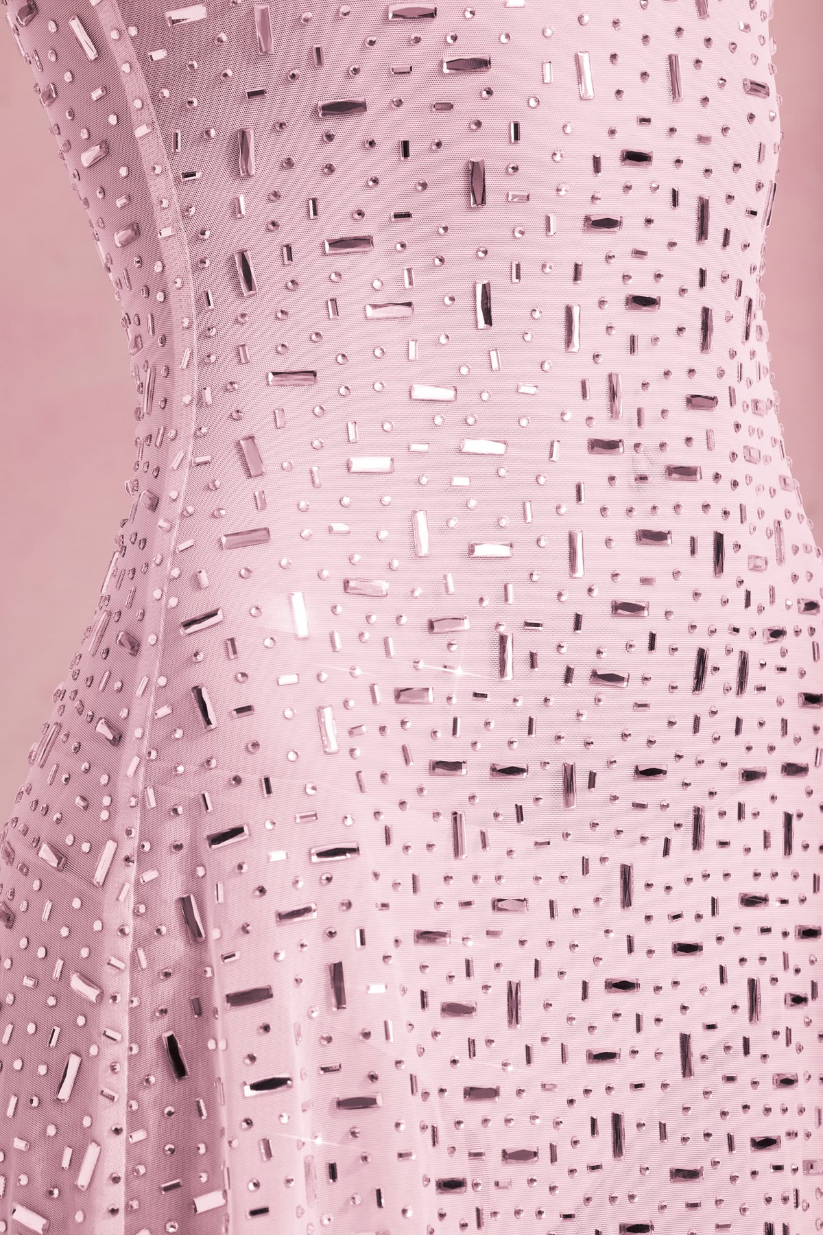 Chic Sheer Embellished Square-Neck Mini Dress in Pink