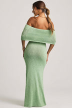 Chic Bouclé Off-Shoulder Maxi Dress in Mint