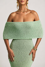 Chic Bouclé Off-Shoulder Maxi Dress in Mint