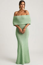 Chic Bouclé Off-Shoulder Maxi Dress in Mint