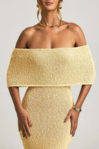 Chic Bouclé Off-Shoulder Maxi Dress in Yellow