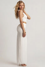 Chic Textured Jersey Asymmetric Maxi Dress in White