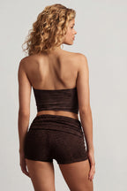Chic Hardware-Detail Bandeau Crop Top in Dark Chocolate
