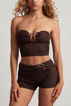 Chic Hardware-Detail Bandeau Crop Top in Dark Chocolate