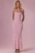 Chic Embellished Square Neck Maxi Dress in Blush
