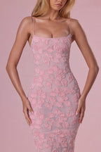 Chic Embellished Square Neck Maxi Dress in Blush