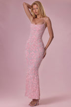 Chic Embellished Square Neck Maxi Dress in Blush