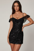 Chic Embellished Lace-Up A-Line Mini Dress in Black