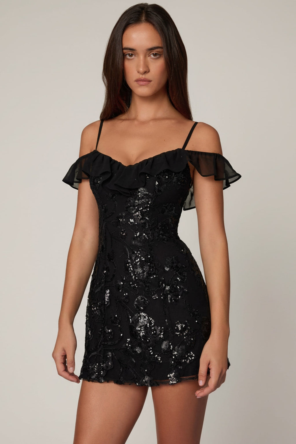 Chic Embellished Lace-Up A-Line Mini Dress in Black