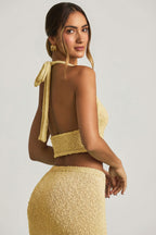 Chic Bouclé Halterneck Crop Top in Yellow