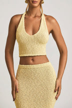 Chic Bouclé Halterneck Crop Top in Yellow