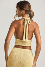 Chic Bouclé Halterneck Crop Top in Yellow