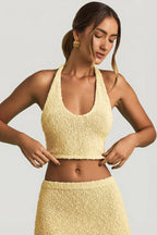 Chic Bouclé Halterneck Crop Top in Yellow