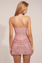 Chic Embellished Draped Strapless A-Line Mini Dress in Blush Pink