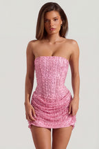 Chic Embellished Draped Strapless A-Line Mini Dress in Pink