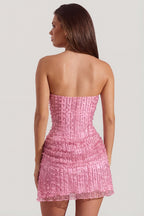 Chic Embellished Draped Strapless A-Line Mini Dress in Pink