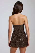 Chic Embellished Bandeau A-Line Mini Dress in Brown
