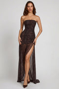 Chic Embellished Bandeau Gathered Maxi Dress in Snake Hotfix