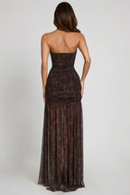 Chic Embellished Bandeau Gathered Maxi Dress in Snake Hotfix