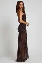Chic Embellished Bandeau Gathered Maxi Dress in Snake Hotfix