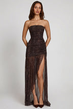 Chic Embellished Bandeau Gathered Maxi Dress in Snake Hotfix