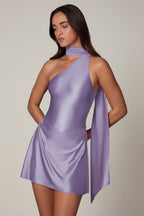 Chic Asymmetric Scarf-Detail Mini Dress in Lilac