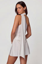 Chic Asymmetric Scarf-Detail Mini Dress in White