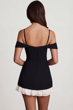Chic Off-Shoulder Ruffle A-Line Mini Dress in Black