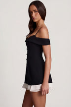 Chic Off-Shoulder Ruffle A-Line Mini Dress in Black