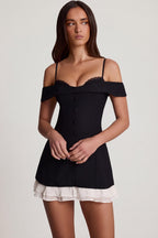 Chic Off-Shoulder Ruffle A-Line Mini Dress in Black
