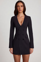 Chic Structured Single-Breasted Blazer Mini Dress in Black