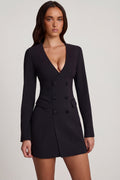 Chic Structured Single-Breasted Blazer Mini Dress in Black