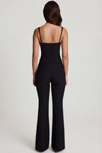 Chic Scoop-Neck Corset Flared Leg Jumpsuit in Black