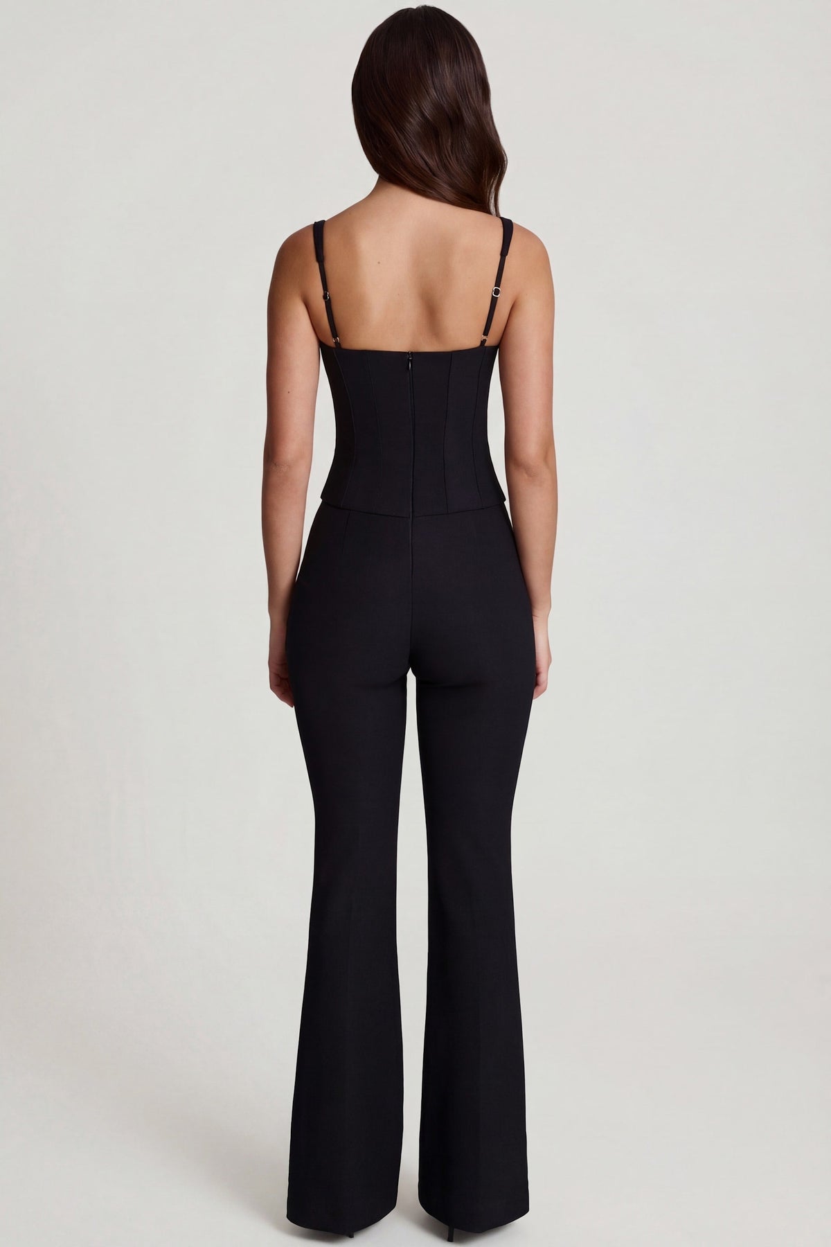 Chic Scoop-Neck Corset Flared Leg Jumpsuit in Black