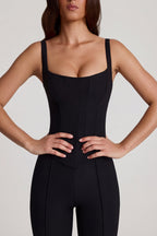 Chic Scoop-Neck Corset Flared Leg Jumpsuit in Black