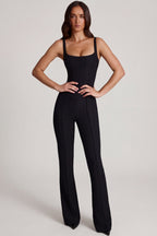 Chic Scoop-Neck Corset Flared Leg Jumpsuit in Black
