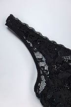 Chic Sheer Lace Scalloped Plunge-Neck Bodysuit in Black