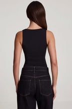 Chic Soft Jersey Square-Neck Ruched Top in Black