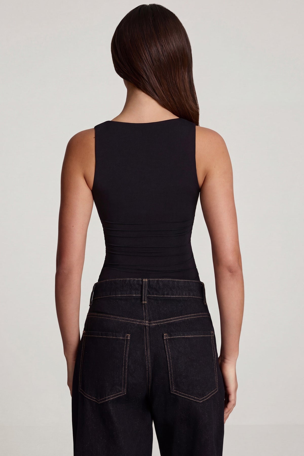 Chic Soft Jersey Square-Neck Ruched Top in Black