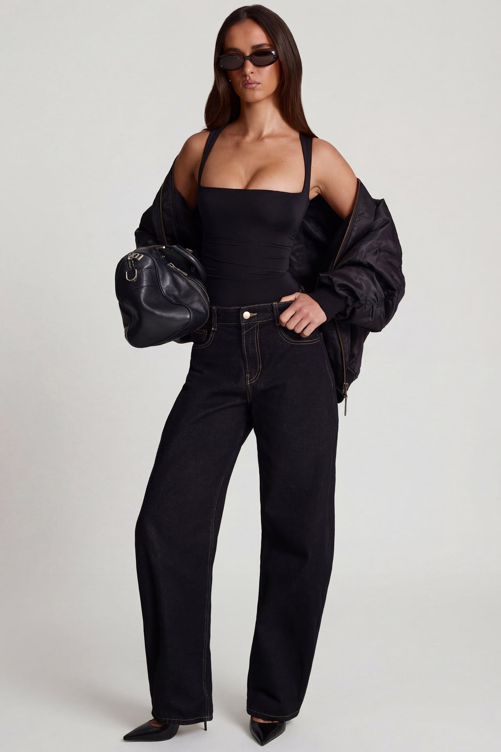 Chic Soft Jersey Square-Neck Ruched Top in Black