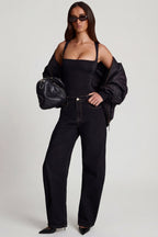 Chic Soft Jersey Square-Neck Ruched Top in Black
