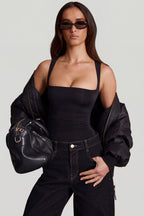Chic Soft Jersey Square-Neck Ruched Top in Black